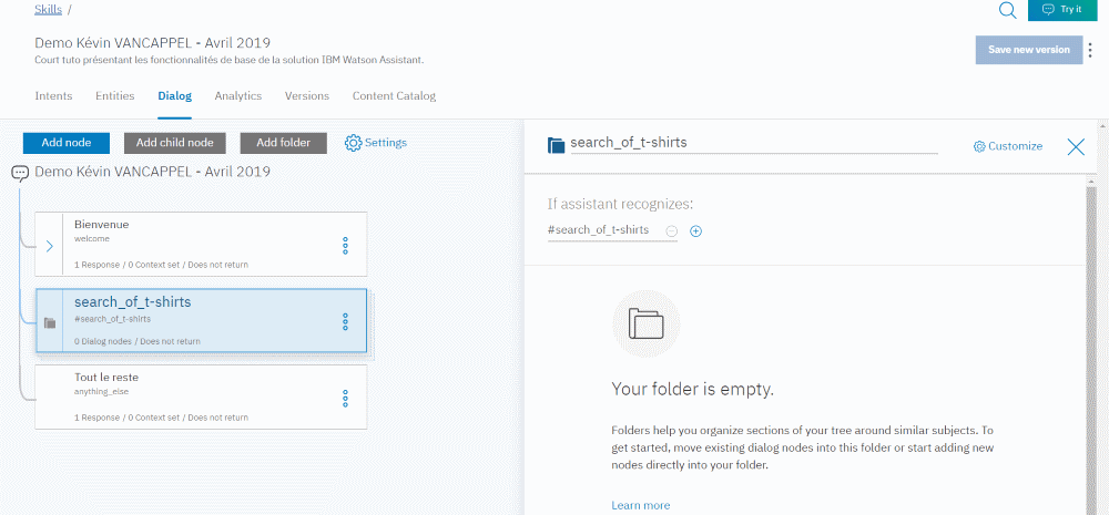 IBM Watson Assistant - Add Folder for search