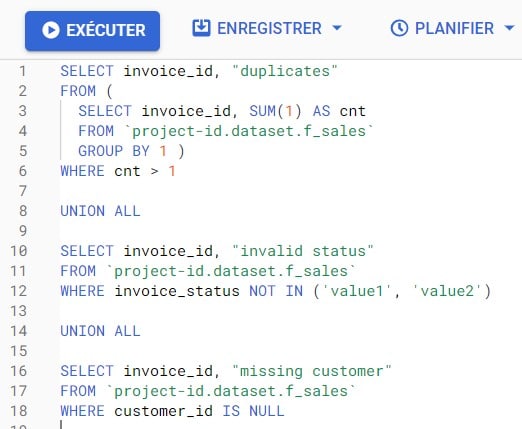 BigQuery - Petits volumes : lister les anomalies